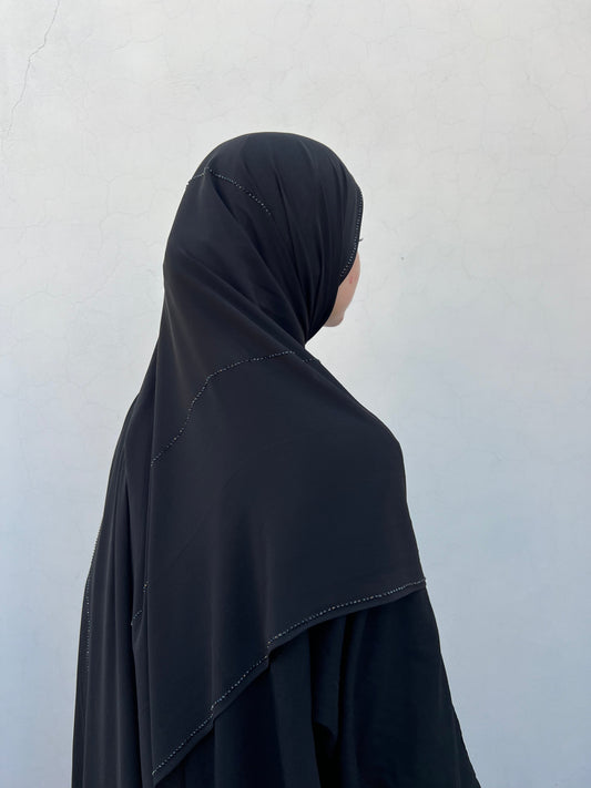 Black Rhinestone Chiffon Hijab